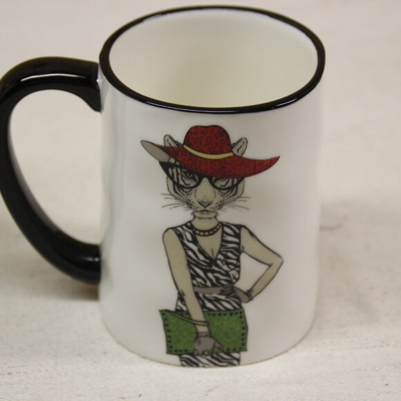 Signature Housewares Mugs Animal Hipster Stoneware Set Of 2 - Cat and Llama - Picture 3 of 4